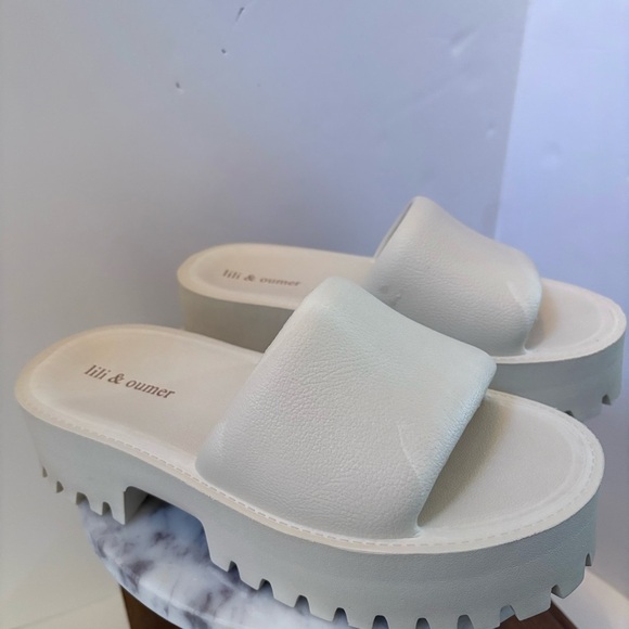 Lili & Oumer Beige Cream Platform Slide Sandals Women’s 11 EUR 42 Chunky Sole - Picture 1 of 16